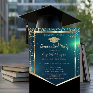 Convites Diamantes Toca Grad Cap Verde Graduação 