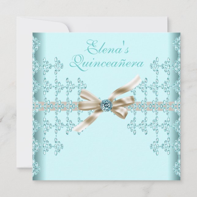 Convites Diamantes Turquesa Azul Turquesa Quinceanera (Frente)