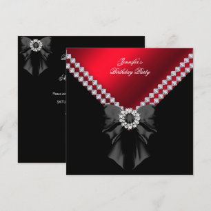 Convites Diamantes Vermelhos Festa de Aniversário Elegante