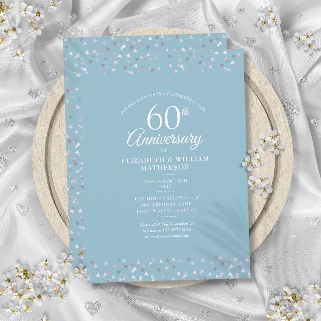 Convites Diamond 60º Aniversário do Casamento Corações Conf (Diamond 60th Wedding Anniversary Hearts Confetti Invitation)