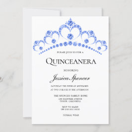 Convites Diamond Blue Glitter Tiara Quinceanera Invite