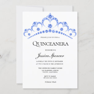Convites Diamond Blue Glitter Tiara Quinceanera Invite
