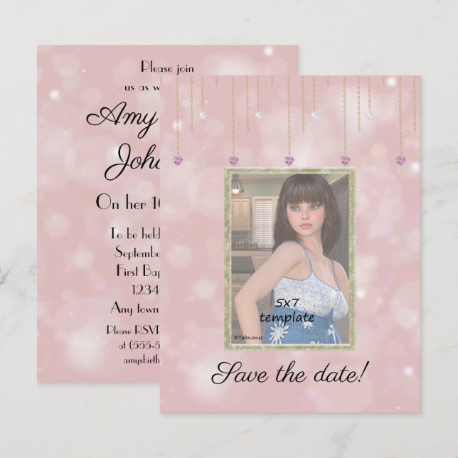 Convites Diamond Chains Glitter Sweet 16 Foto (Frente/Verso)