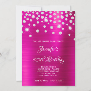 Convites Diamond Confetti Bright Pink Satin Foil Ombre