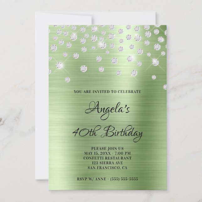 Convites Diamond Confetti Mint Satin Foil Ombre (Frente)