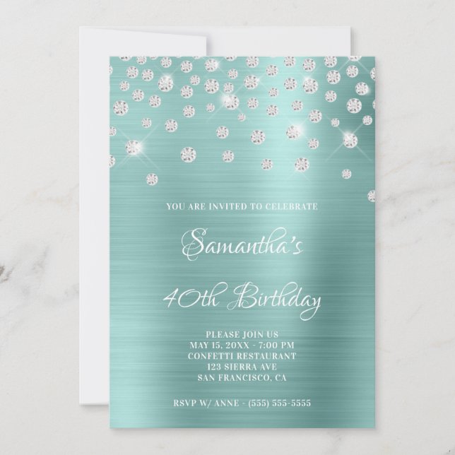 Convites Diamond Confetti Pale Turquesa Satin Foil Ombre (Frente)