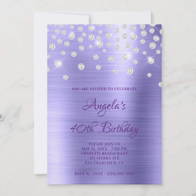 Convites Diamond Confetti Periwinkle Satin Foil Ombre (Frente)