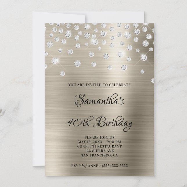 Convites Diamond Confetti Platinum Satin Foil Ombre (Frente)