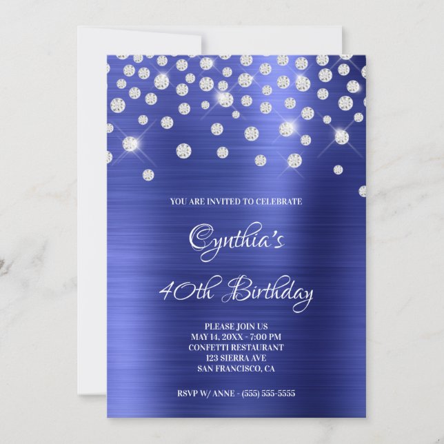 Convites Diamond Confetti Sapphire Satin Foil Ombre (Frente)