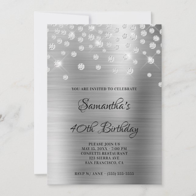 Convites Diamond Confetti Silver Satin Foil Ombre (Frente)