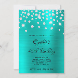 Convites Diamond Confetti Turquoise Satin Foil Ombre