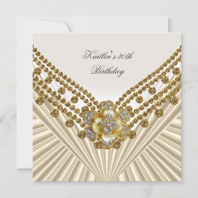 Convites Diamond de Creme Branco do Partido aniversário de  (Frente)