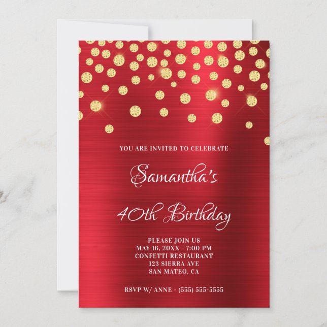 Convites Diamond Dourado Confetti Red Foil Satin Ombre (Frente)