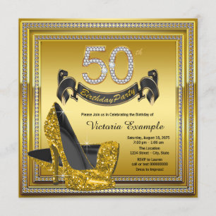 Convites Diamond Dourado High Heels Mulheres 50ª Festa de a