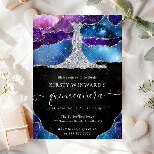 Convites Diamond Dress e Galaxy Agate Quinceanera