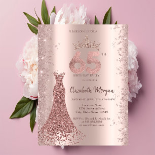 Convites Diamond Dress Rosa Dourado Dust 65º Aniversário