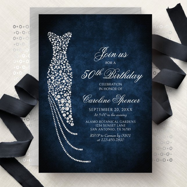 Convites Diamond Dress Women's 50th Birthday Invitation (Criador carregado)