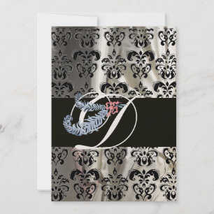 CONVITES DIAMOND FEATHER DOURADO PRETO SILK DAMASK MONOGRAM