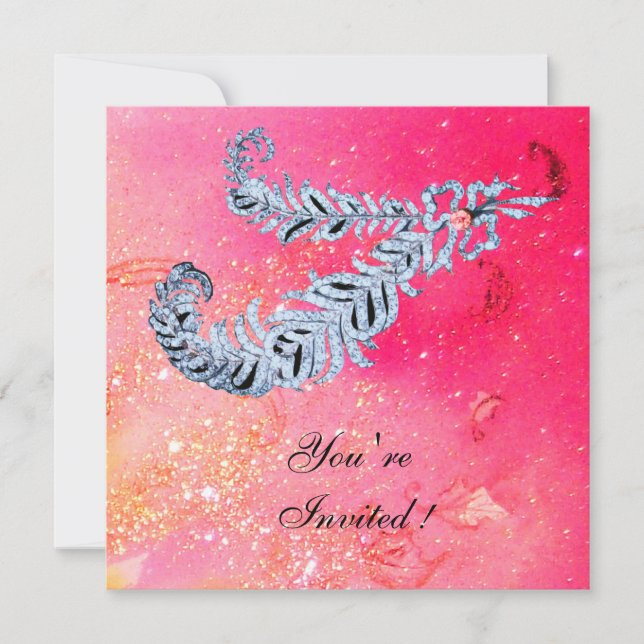 Convites DIAMOND FEATHERS, faíscas cor-de-rosa (Frente)