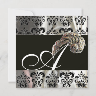 CONVITES DIAMOND FEATHERS SILVER BLACK SILK MONOGRAM