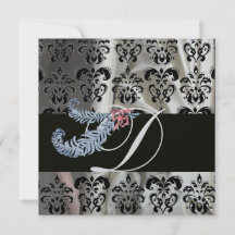 DIAMOND FEATHERS SILVER BLACK SILK MONOGRAM