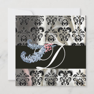 CONVITES DIAMOND FEATHTHERS WHITE BLACK SILK MONOGRAM
