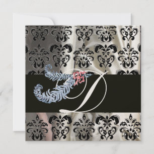 CONVITES DIAMOND FEATHTHERS WHITE BLACK SILK MONOGRAM