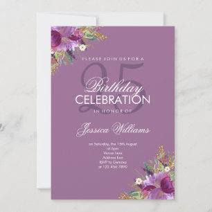 Convites Diamond Glitter Watercolor Flowers Mauve Birthday