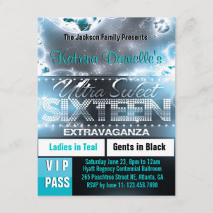 Convites Diamond Glow, 16 VIP Pass Invite [Teal]