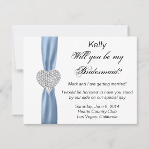 Convites Diamond Heart Blue Wedding Bridesmaid Card