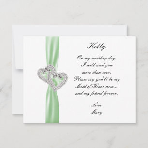 Convites Diamond Heart Green Madrinha de casamento Card