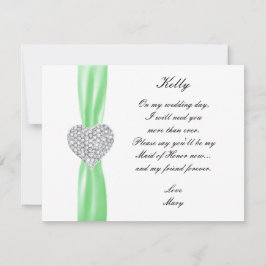 Convites Diamond Heart Green Madrinha de casamento Card