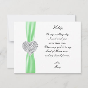 Convites Diamond Heart Green Madrinha de casamento Card