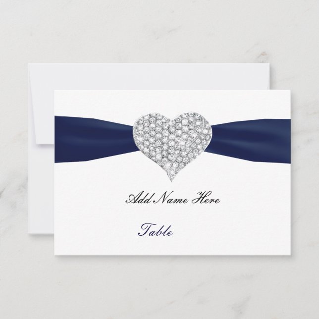 Convites Diamond Heart Marinho Blue Mesa Place Card (Frente)
