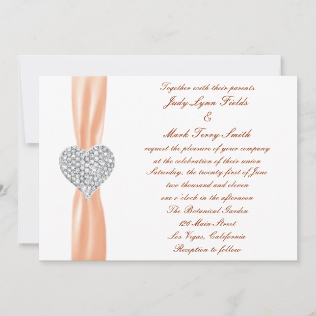 Convites Diamond Heart Orange Weding Invitation (Frente)