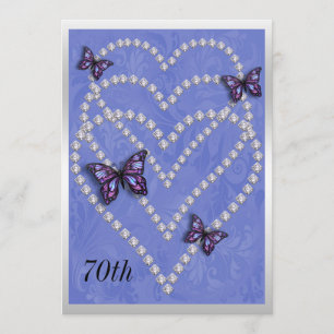 Convites Diamond Hearts & Butterflies 70 Birthday
