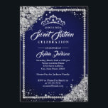 Convites Diamond Lace Sparkle Tiara Marinho Doce Dezesseis<br><div class="desc">Mais elegantes 16 convites na Loja Little Bayleigh</div>