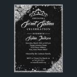 Convites Diamond Lace Sparkle Tiara Silver Black Sweet 16<br><div class="desc">Mais elegantes 16 convites na Loja Little Bayleigh</div>