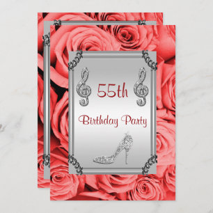 Convites Diamond Music Note, Stiletto e Rosa vermelha 55th