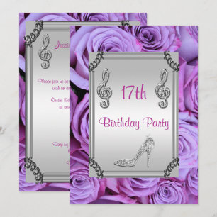 Convites Diamond Music Note, Stiletto & Lilac Rosas 17th