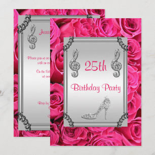 Convites Diamond Music Note, Stiletto & Pink Roses 25