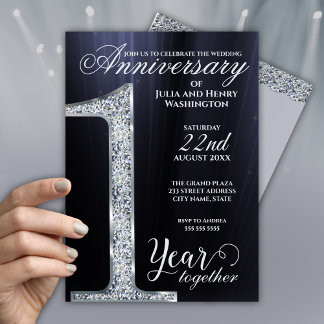 Convites Diamond One Year Together Silver Grey Anniversary