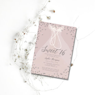 Convites Diamond Pearl Princesa Ruffle Vestido Doce Doce 16