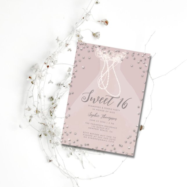 Convites Diamond Pearl Princesa Ruffle Vestido Doce Doce 16 (Criador carregado)