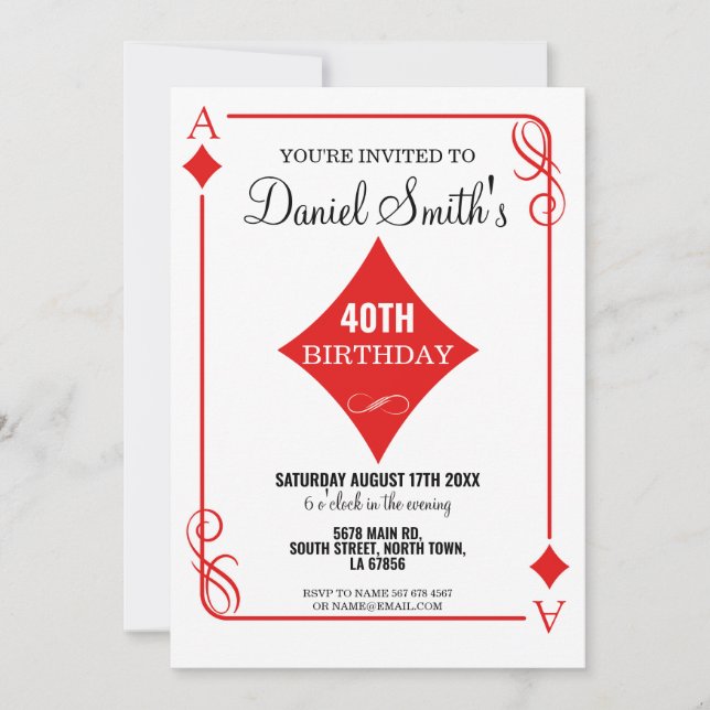 Convites Diamond Playing Card Birthday Ace Las Vegas Casino (Frente)