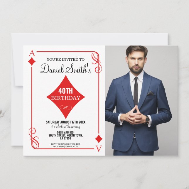 Convites Diamond Playing Card Birthday Las Vegas Casino (Frente)