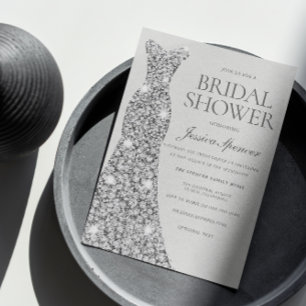 Convites Diamond Silver Shimmer Vestida Chá de panela