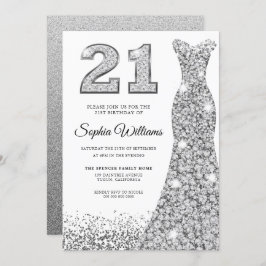 Convites Diamond Sparkle Glitter aniversário de 21 anos
