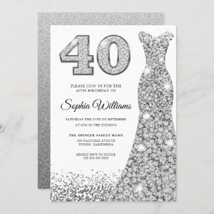 Convites Diamond Sparkle Glitter aniversário de 40 anos