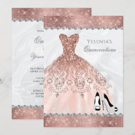 Convites Diamond Sparkle rosa Dourado Glam Quinceanera